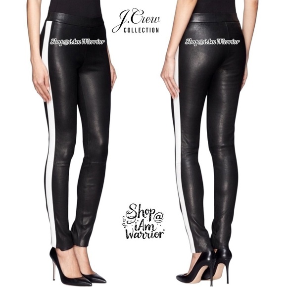 J.Crew Collection genuine leather racing stripe pull on legging *shop@iamwarrior - Picture 1 of 12
